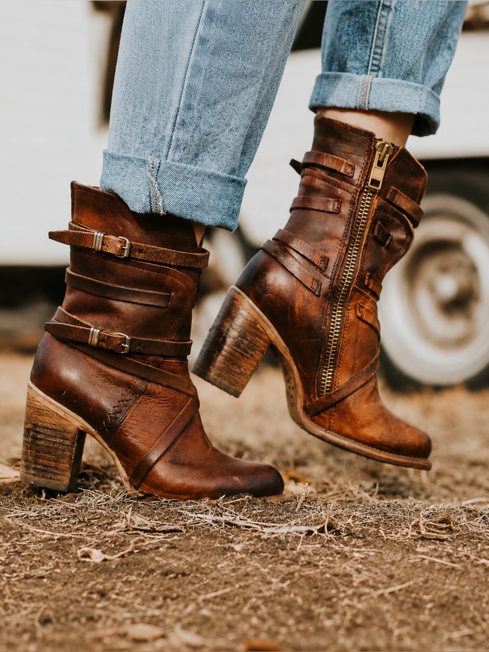 Freebird by Steven Brown Leather Mid Heel Boots